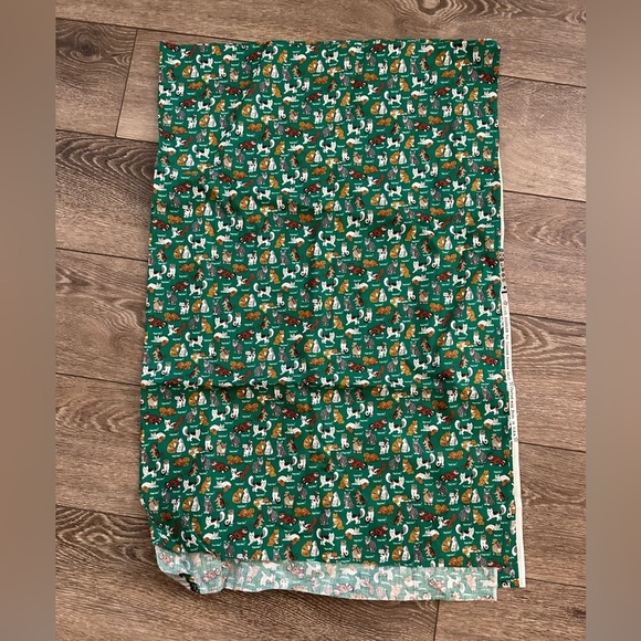 VTG Joan Kessler by Concord meow cat fabric  cotton green made in the USA - Picture 2 of 4
